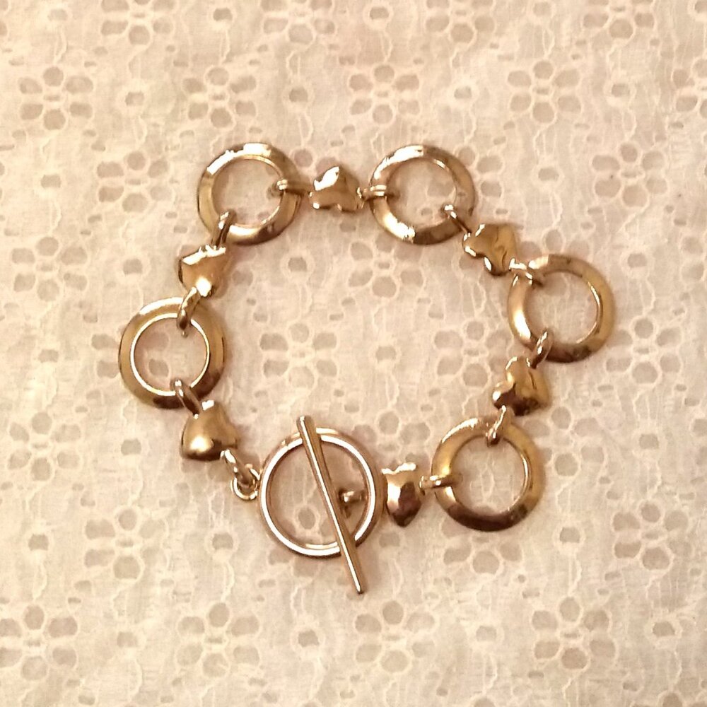 Vintage New Multi Heart Circle Charms Gold Plated Bracelet